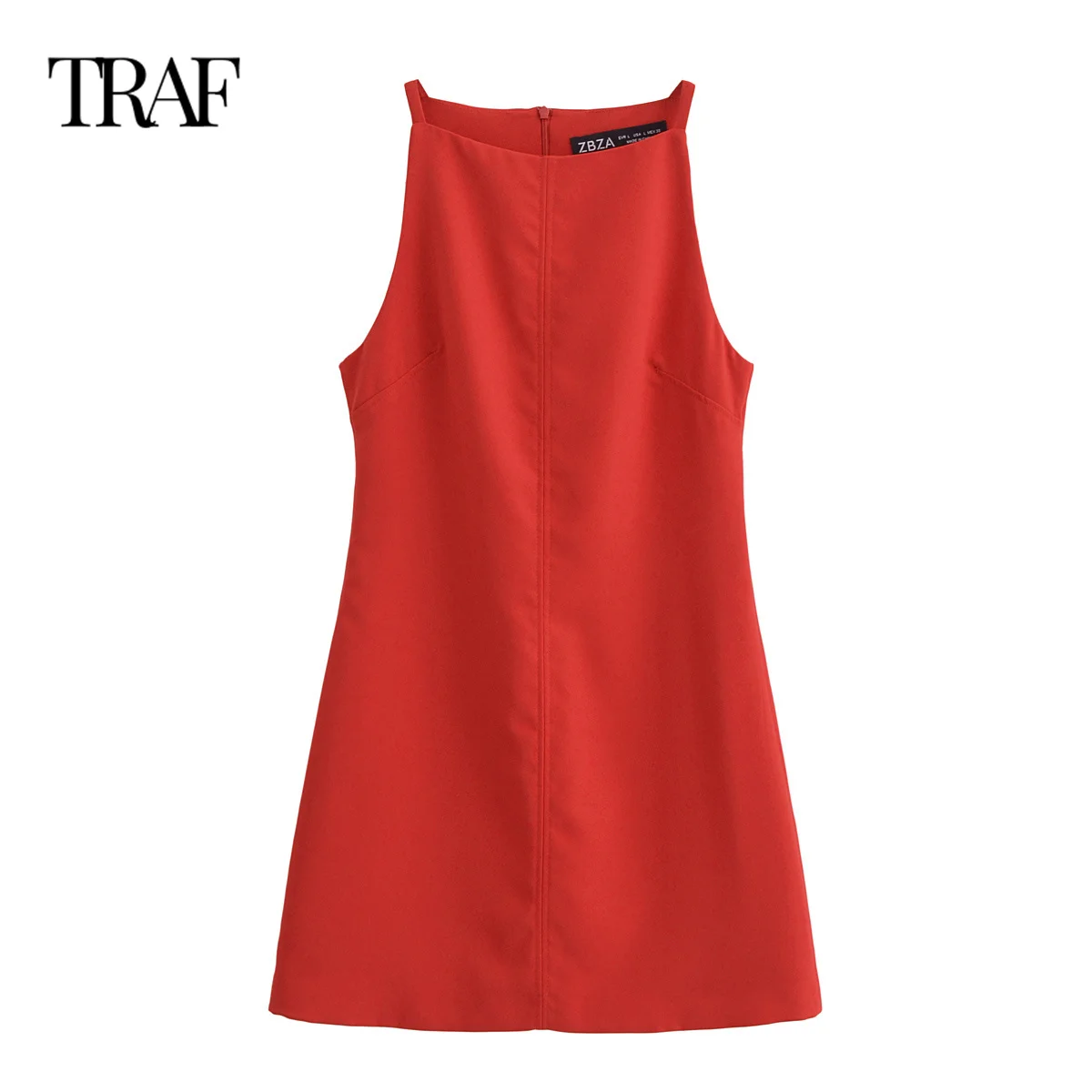 TRAF Women Fashion Summer New Solid Color Sling Back Zipper O-Neck Vest Short Dress Chic Female White Sleeveless Evening