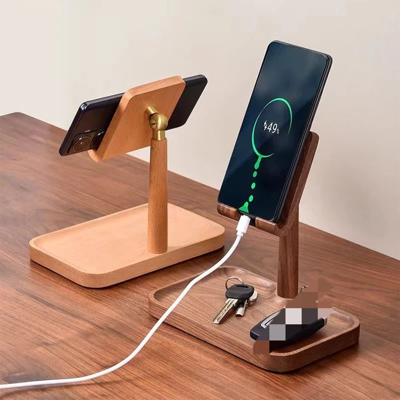 Telefonhalter aus massivem Holz, schwarzes Walnussholz, kreativer Betttelefon-Halter für faule Personen, Desktop-Tablet-Artefakt, aus Holz