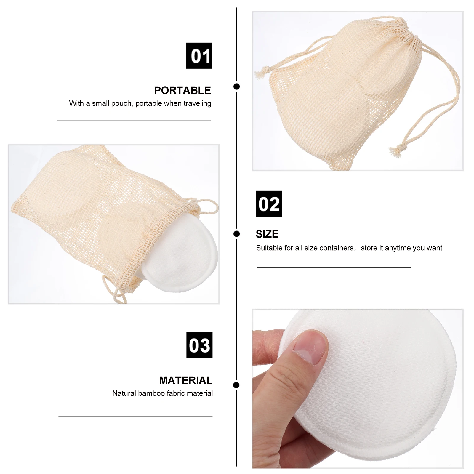 1 ชุดไม้ไผ่เส้นใยพัฟReusable Ecoผู้หญิงแต่งหน้าRemover Padsหญิงทําความสะอาดใบหน้าพัฟผ้าเช็ดทําความสะอาดนุ่มทนทาน