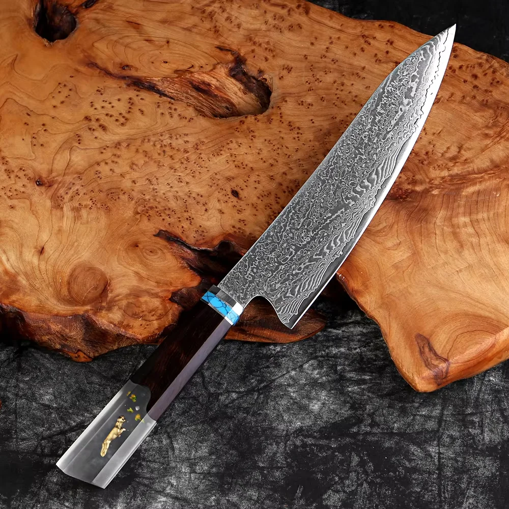 

Damascus Steel Chef Knife 8 Inch Japanese Gyuto Knife,Sharp Pro Kitchen Knife for Cooking, Slicing ,Vegetables Octagonal Handle