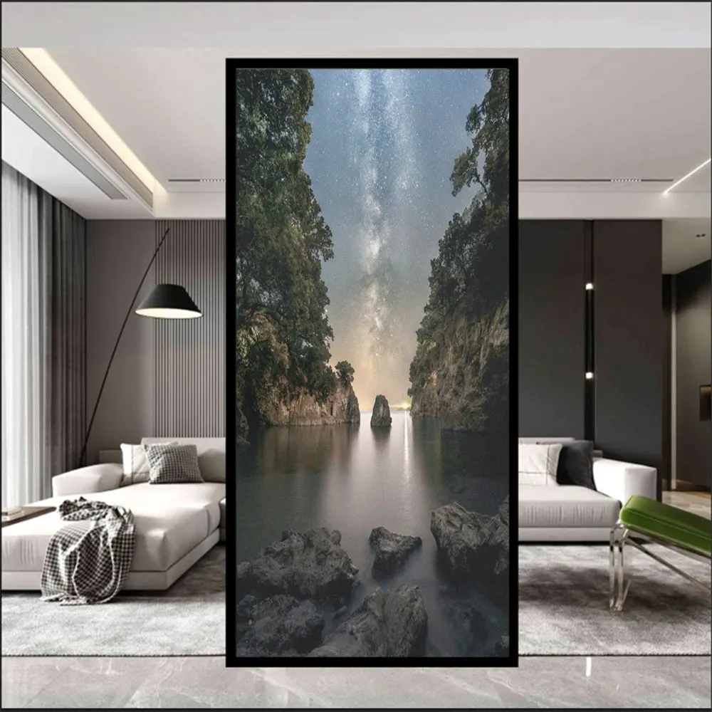 Privacy Window Film Water Night Sky Pattern Frosted Glass Door Flim Sun Blocking No Glue Static Cling Glass Window Sticker