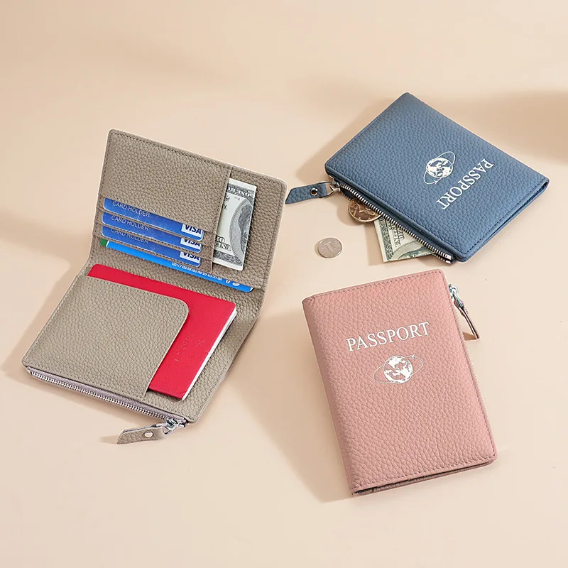 RFID Passport Holder Travel Wallet Compact for Women Leather Passport Cover Wallet with Zipper Pocket Travel Organizer