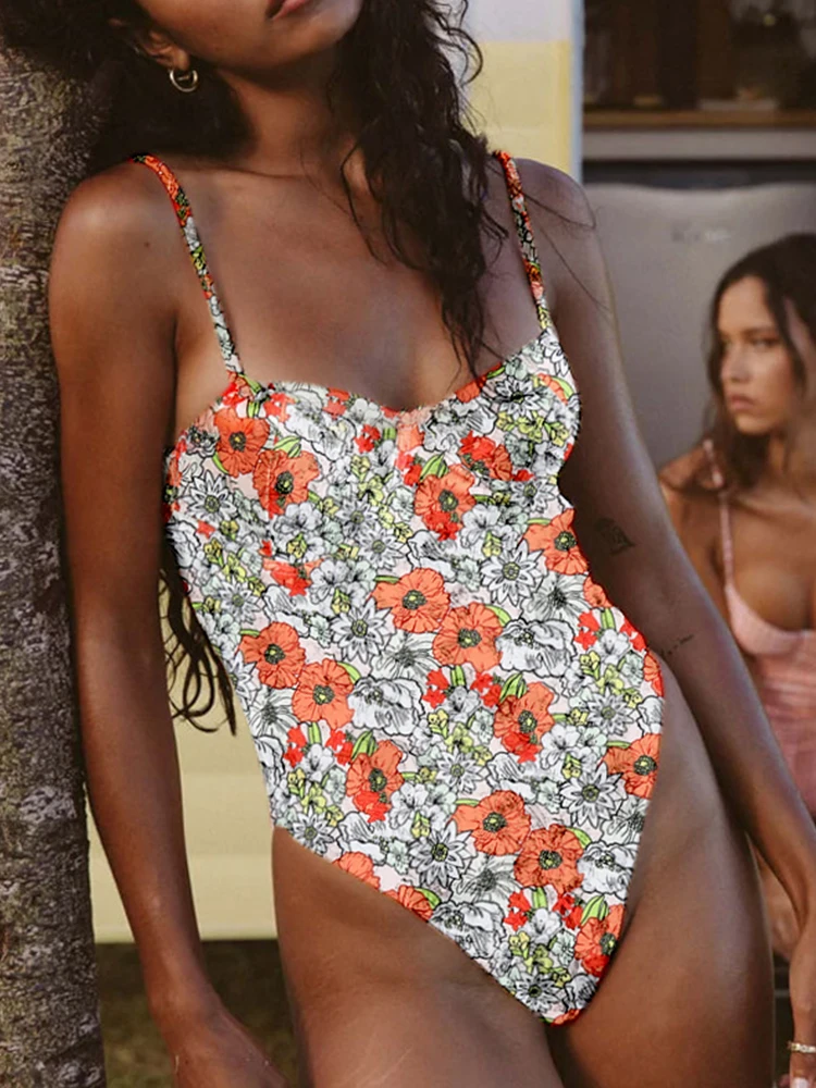 Traje de baño de una pieza para mujer, novedad del 2023 en bañador con estampado Floral, Monokini Push Up, traje de baño Sexy de Tanga de corte alto para mujer, playa de verano XL