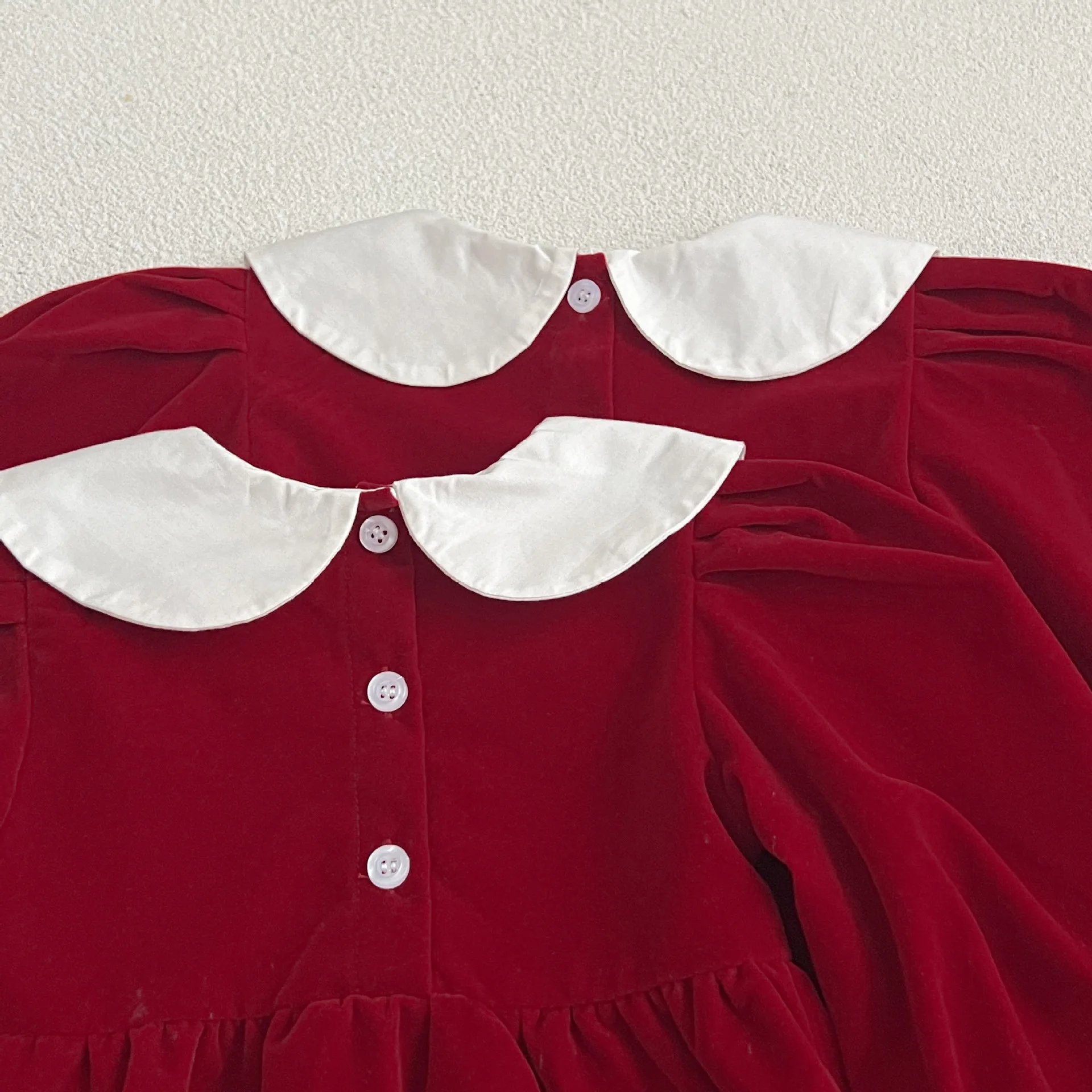 Infant Kinder Baby Mädchen Langarm Süße Einfarbig Schwestern Kleid Neugeborene Baby Mädchen Puppe Kragen Prinzessin Kleidung Strampler – Detail 14