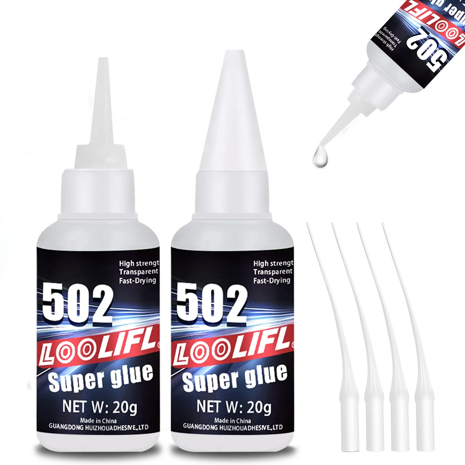 502 Superkleber 20g Schnelltrocknender Klebstoff, Wasserfester Sofortkleber für Kunststoff, Holz, Metall, Gummi, DIY-Reparatur mit Präzisionsspitzen
