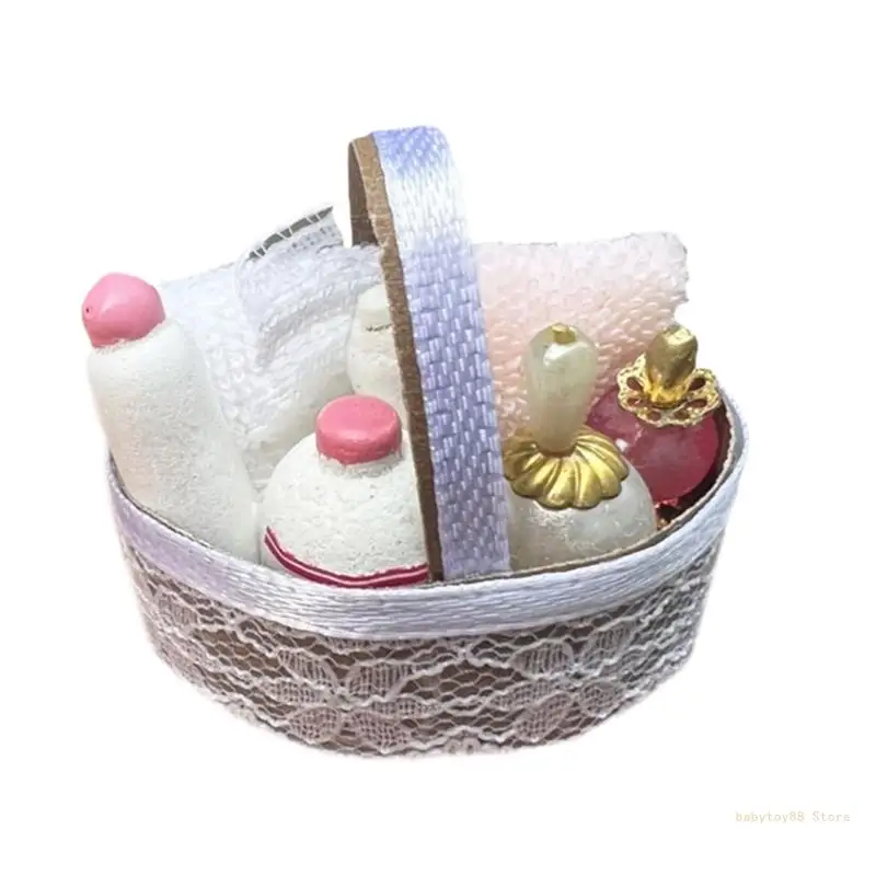 Y4UD Dollhouses Miniature Basket with Assorted Fabric Pieces 1 12 Scale Decoration