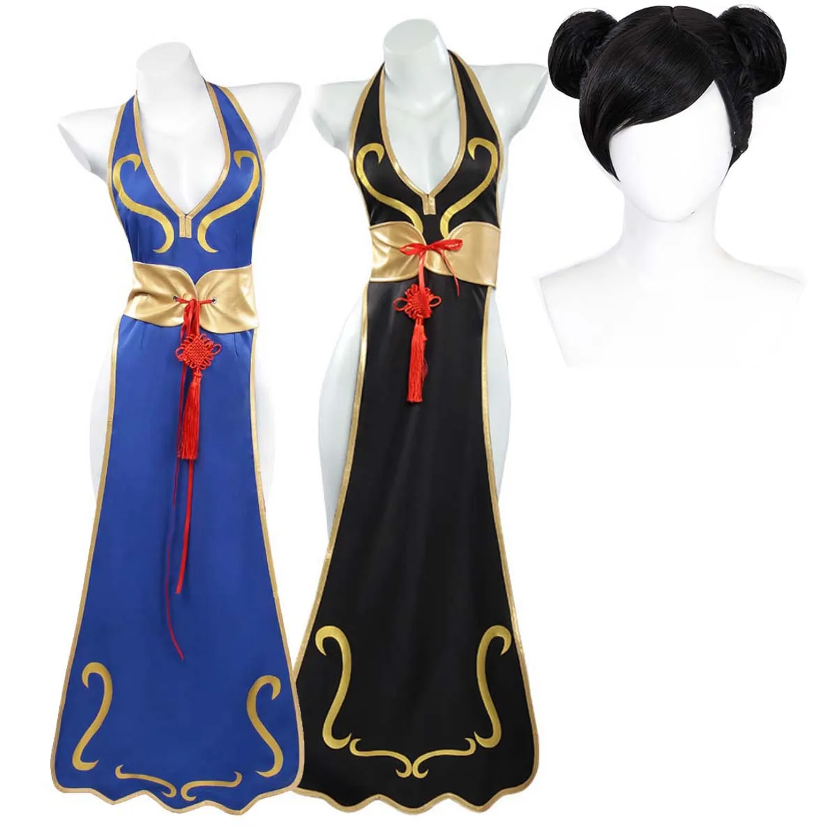 

Adult Women Sexy Game Anime New Street Chun Li Cosplay Blue Battle Dress Costume or wig