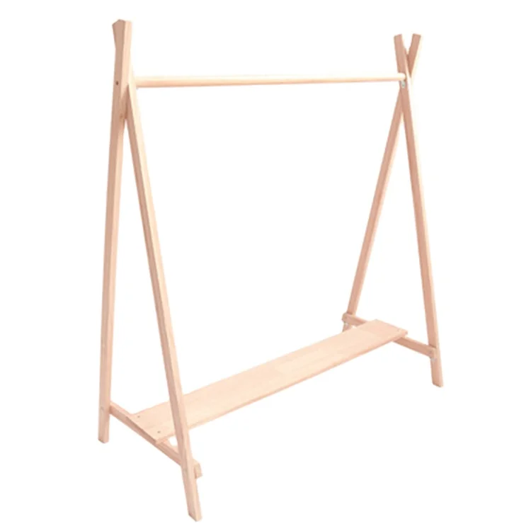 

Free Standing Floor Compact Bedroom Furniture Clothing Hanging Solid Wood Hangers