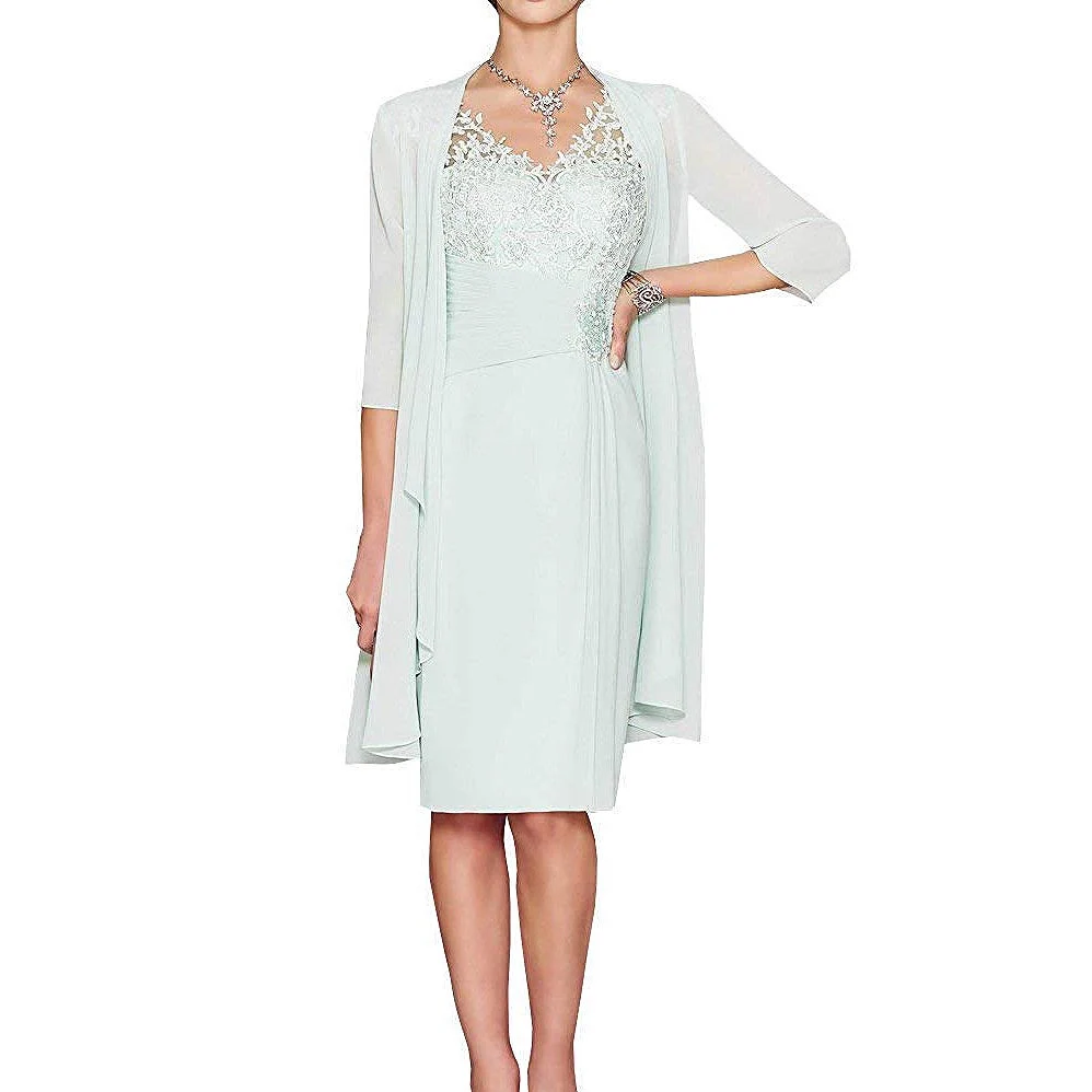

Women's Summer Elegant Knee Length Mother of The Bride Dresses with Chiffon Jacket