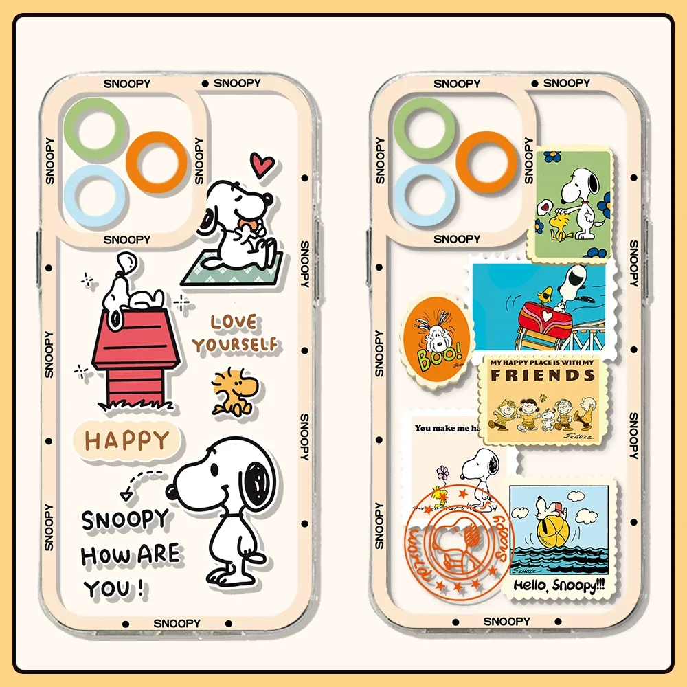 S-Snoopys Cute Cartoon Phone Case For iPhone 15 14 13 12 Mini 11 Pro Max X XR XS 6 7 8 SE20 Plus Soft Silicone Transparent Cover