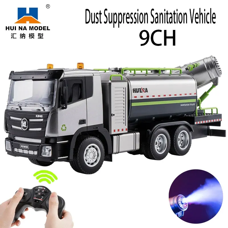 Huina 616 Alloy Rc Truck Remote Control Car 9-Channel Dust Suppression Sanitation Vehicle Cleaning Sprinkler Spray Gun Toys for