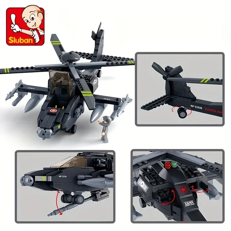 Armed Helicopter Assembled Building Block Toys, Fighter Model Assembled Building Blocks, Desktop Ornaments, Christmas Gifts
