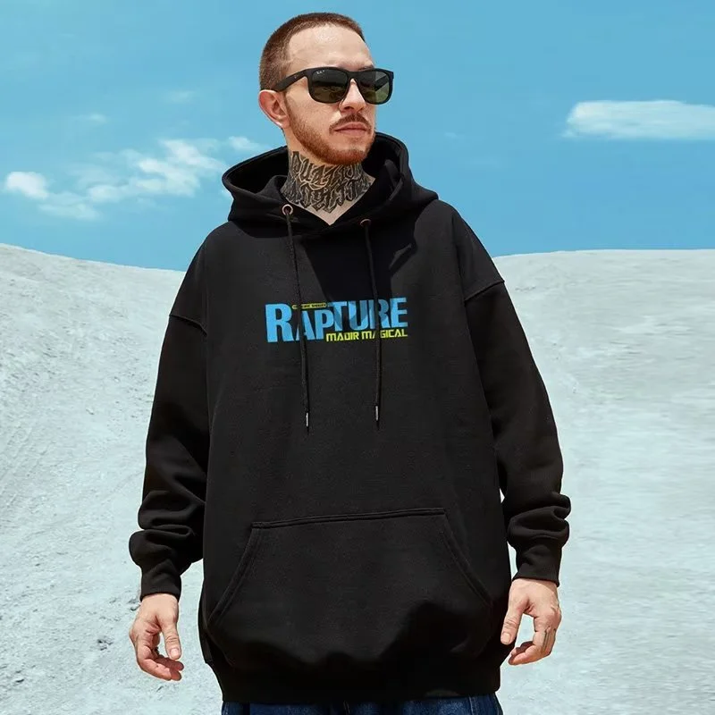 M-8XL Oversized Hoodies Men American Cartoon Astronaut Print Hoodie Loose Student\'s Large Soft Velvet Hooded Sweater