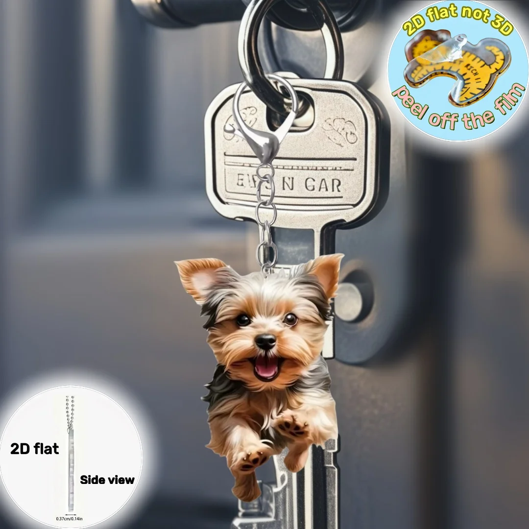 2D Running Yorkshire Terrier Keychain Cute York Puppy Acrylic Pendant Flat Ornament,Decor for Car,Wallet,Home,Festive,Party,Gift