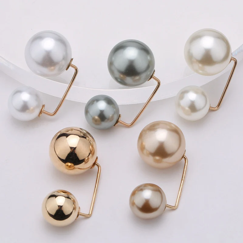 Großhandel Doppel Perle Metall Brosche Für Frauen Kleidung der Zubehör Feste Sicherheit Pin Schal Clip Kleid Dekoration Perle Schmuck – Detail 7