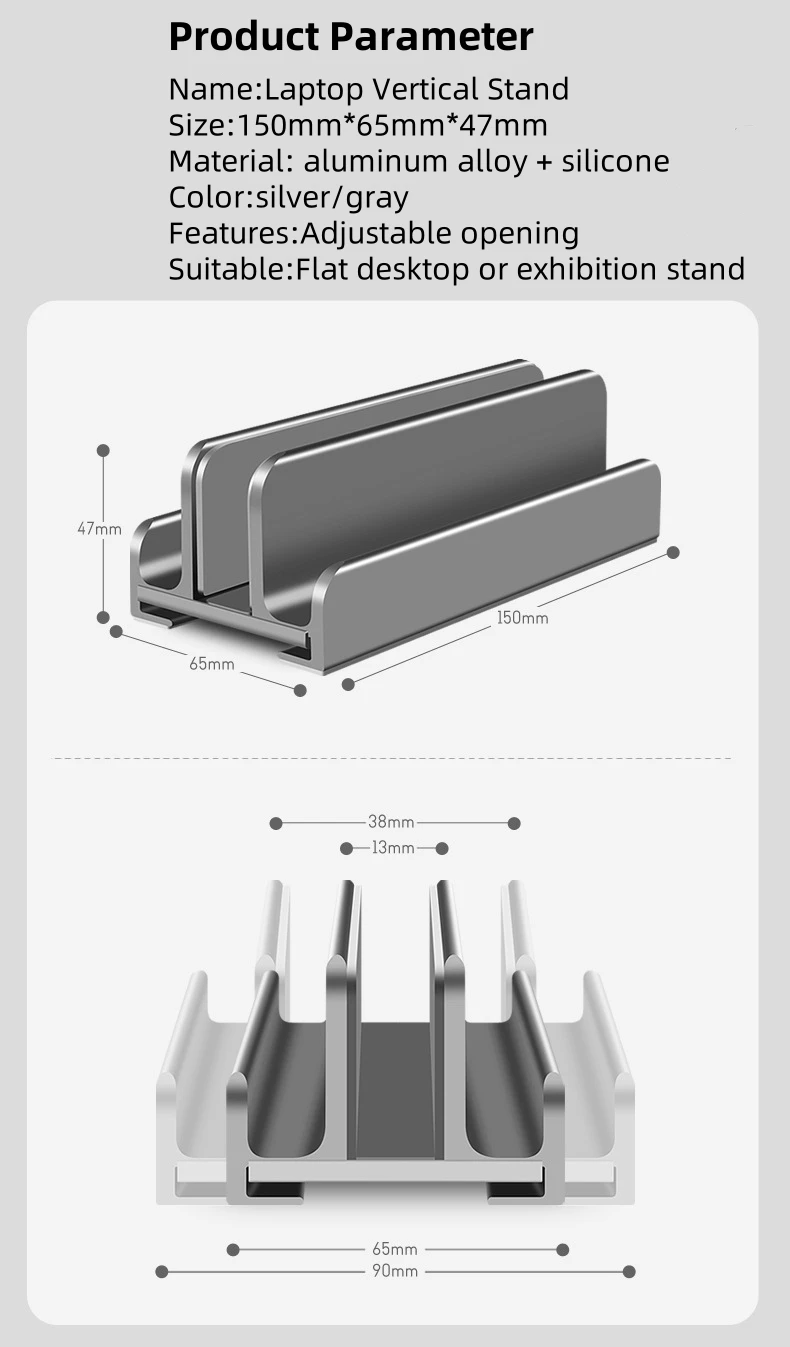 Suporte vertical para laptop monut suporte de mesa para notebook 3 slots larguras ajustáveis suporte de 18 polegadas
