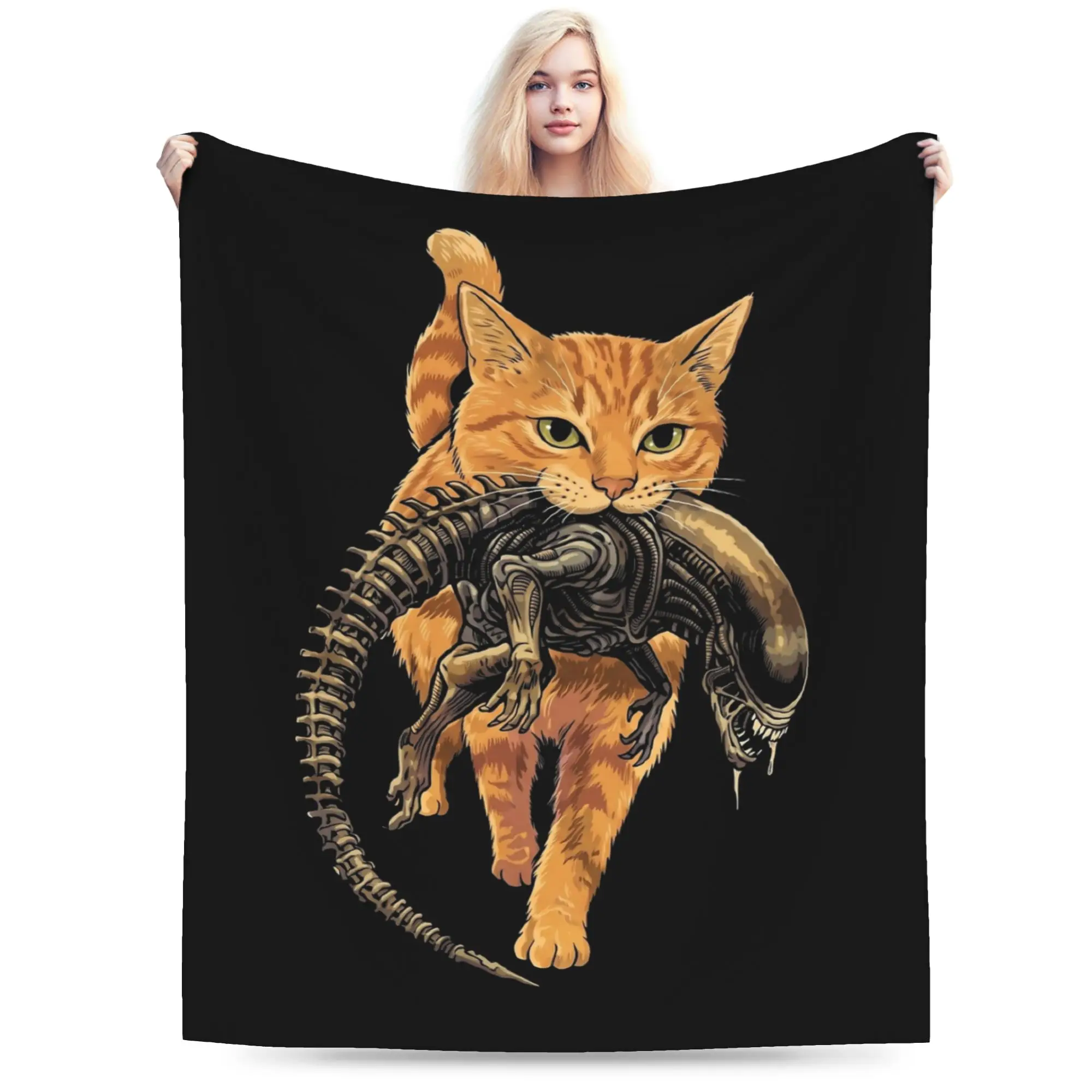 Orange Tabby Cat Xenomorph Jonesy Alien movie Blanket Flannel Autumn/Winter Ultra-Soft Throw Blankets for Sofa Travel Quilt