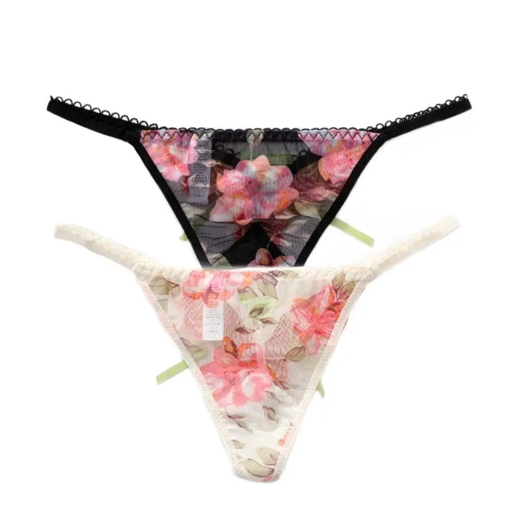 Breathable Embroidery Lace Bow Thong Low Waist Underpants Lace Tied-up Panties G-String Thin Belt Women's Briefs Girl