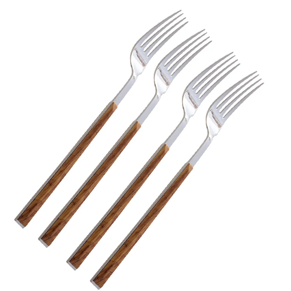 

4Pcs Stainless Steel Flatware Set Rustic Wood Handle Easy Clean Dinner Fork Spoon Steak Cutter Salad Servers Salad Flatware Set