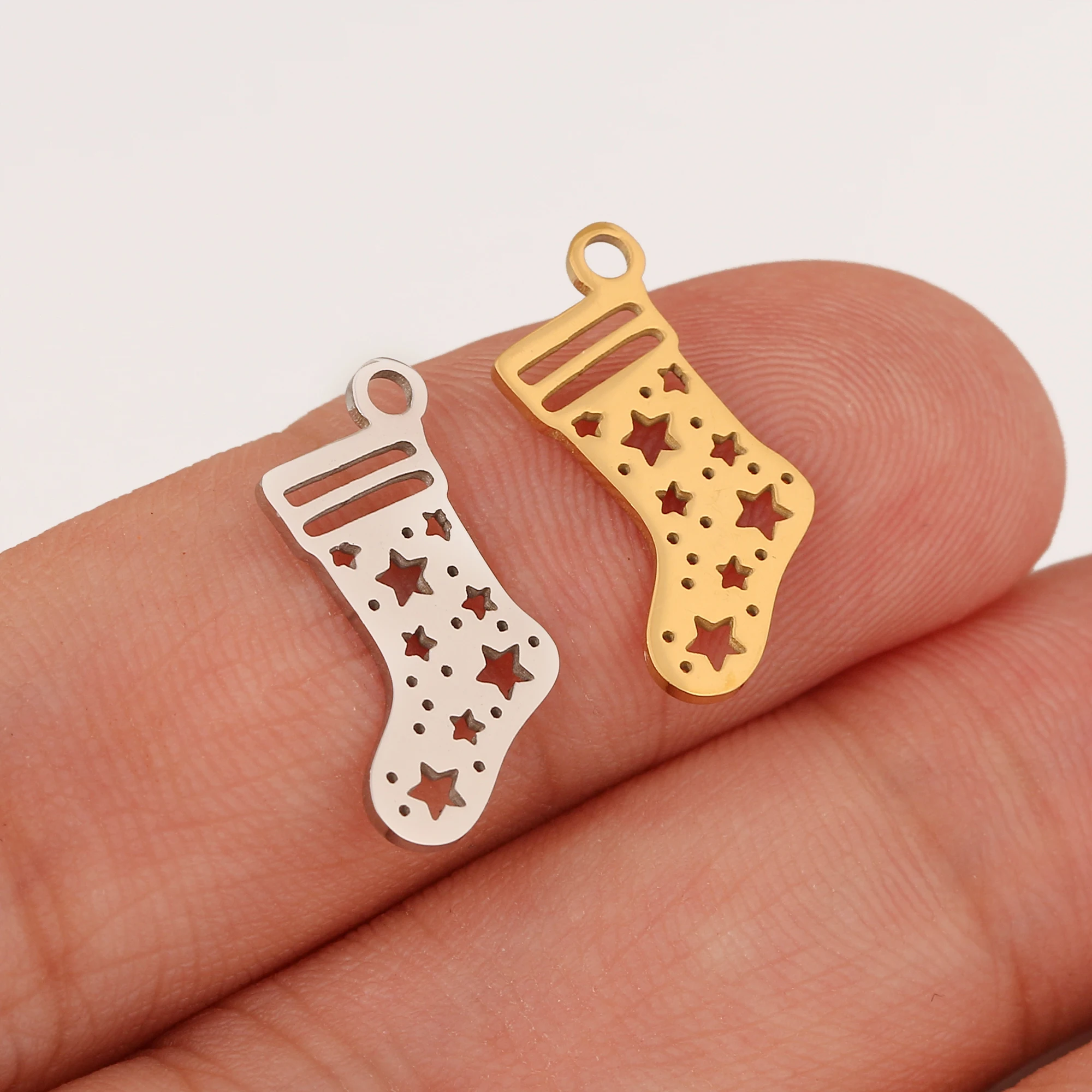 5 Stück Weihnachtsbaum/Süßigkeit Zuckerrohr/Schneemann/Weihnachtsmann Charm Edelstahl Stiefel Weihnachten Anhänger DIY Halskette Armband Schmuckherstellung – Detail 9