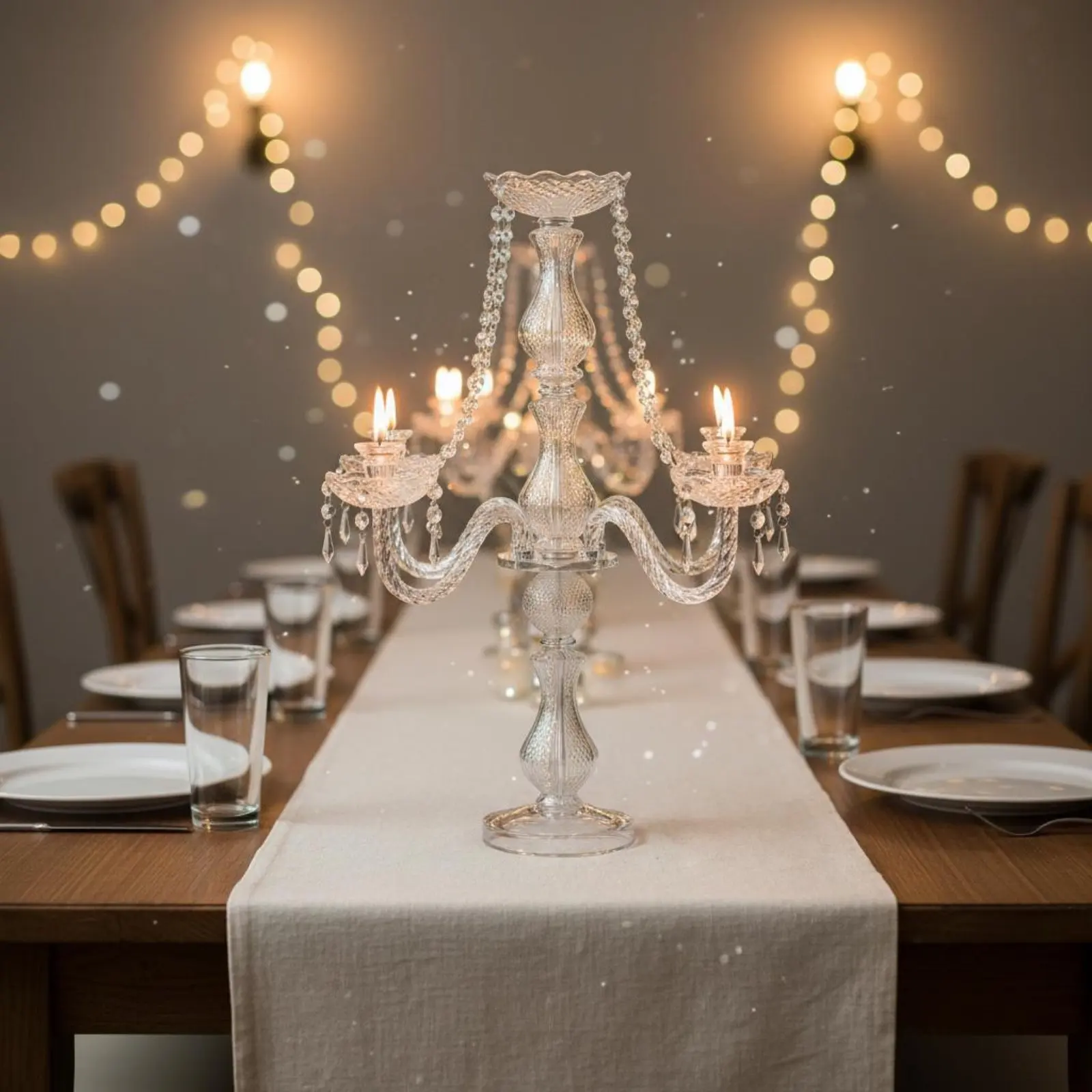 Crystal Candelabra Elegant Wedding Candelabra Crystal Candle Holder Luxury Design Glass Candlestick Holder Transparent view 3