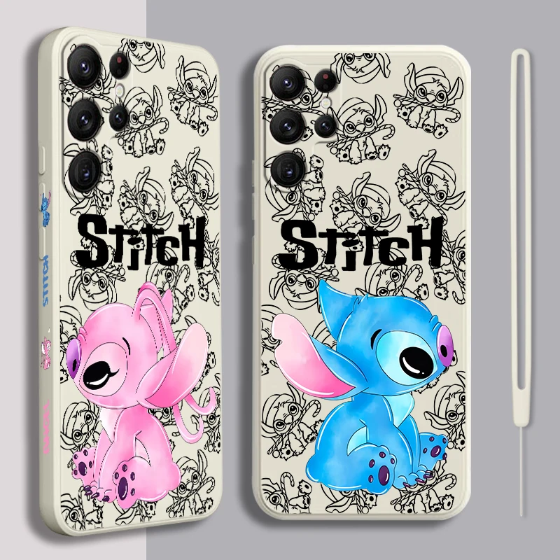 

Stitch Disney Angel Love Liquid Left Rope For Samsung Galaxy S24 S23 S22 S21 S20 FE S10 Ultra Plus Lite 5G Cover TPU Phone Case