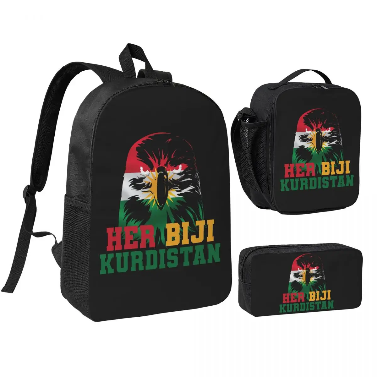 

Kurdistan Flag Backpack Student BookBag School Bag Shoulder Bags 3ps Insulated Lunch Bag Pencil Case