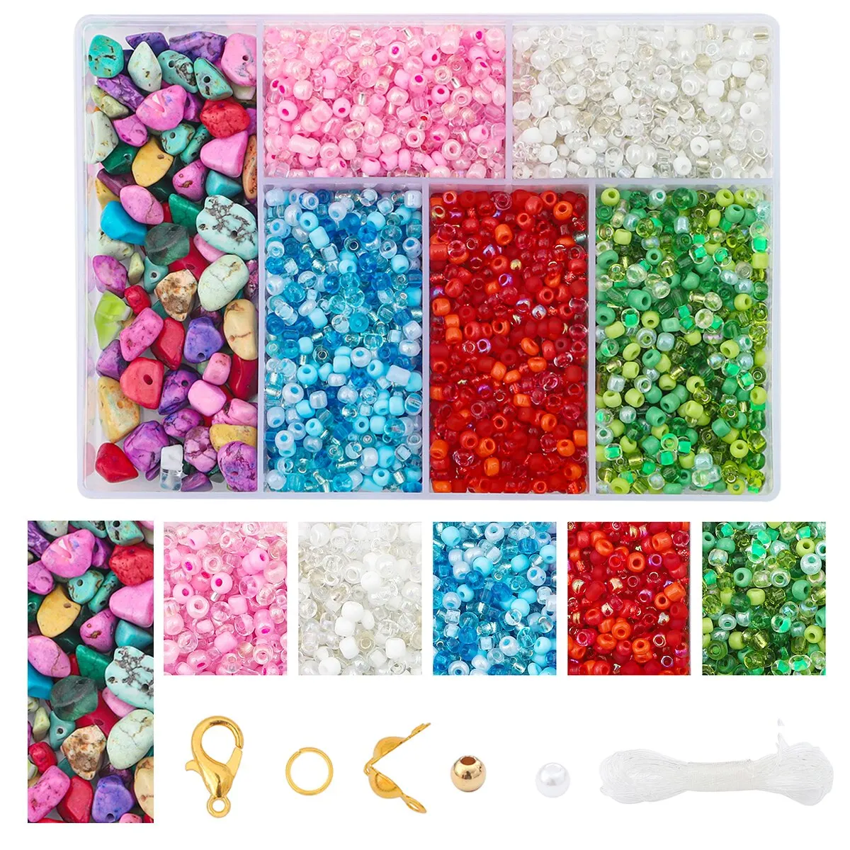 About 3400pcs Box Mixed Rice Beads&Colorful Stone Glazed Mushroom Series Loose Beads DIY Bracelet Necklace Bead Jewelry Accessor