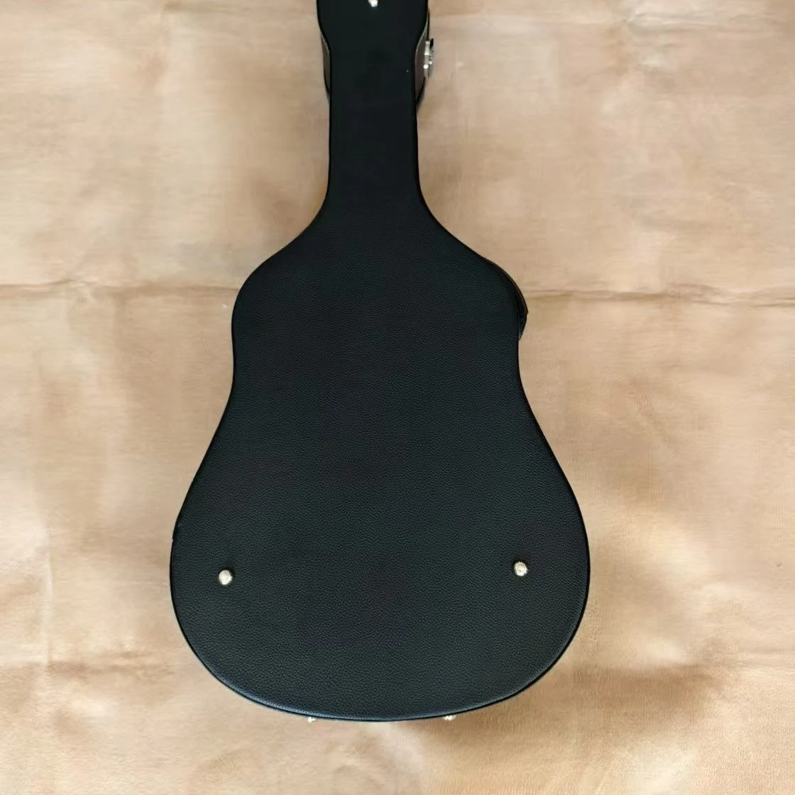 41 Inch Acoustic Guitar Hard Case Black PU Leather Protective Carrying Case with Soft Plush Lining for YMH Style Guitars