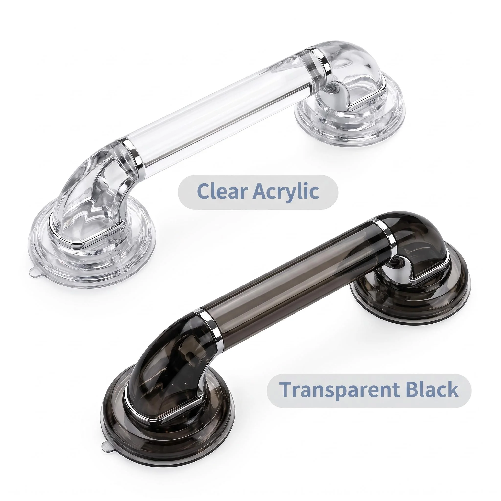 No-Drill Suction Cup Glass Door Handle 2 Styles Transparent/Black Acrylic Pull Grip for Bathroom Sliding Door Fridge Cabinet