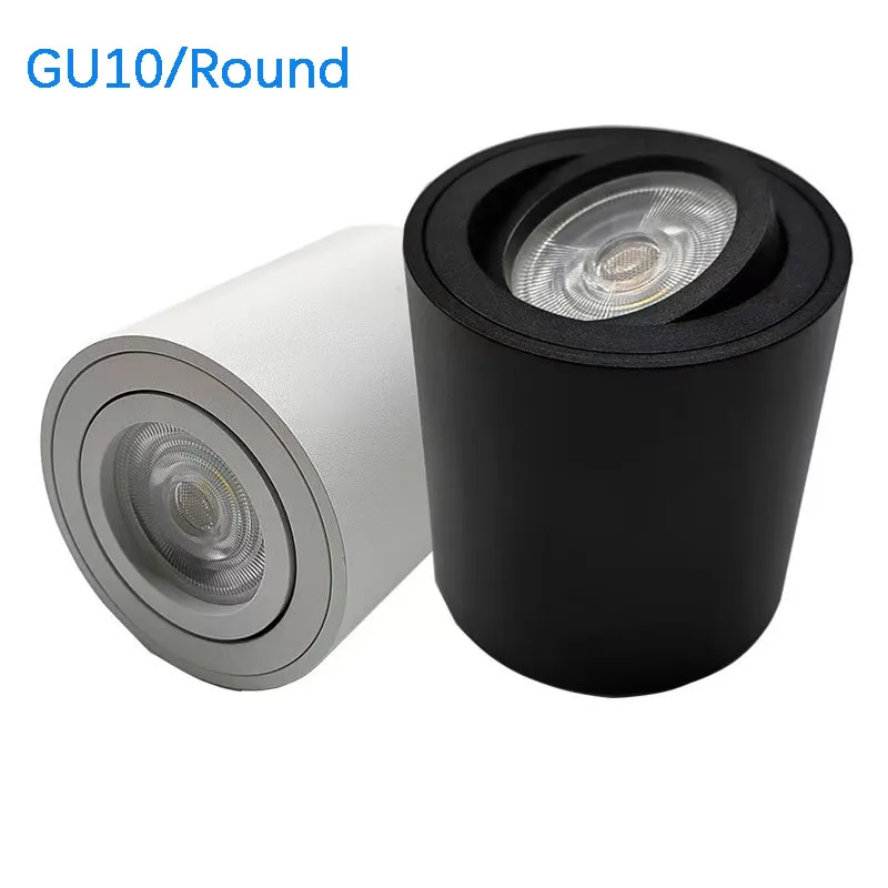 Spotlight Round LED Surface-Mounted Ceiling Spotlight Black/White GU10 Halogen Bulb Cylindrical Downlight 220V