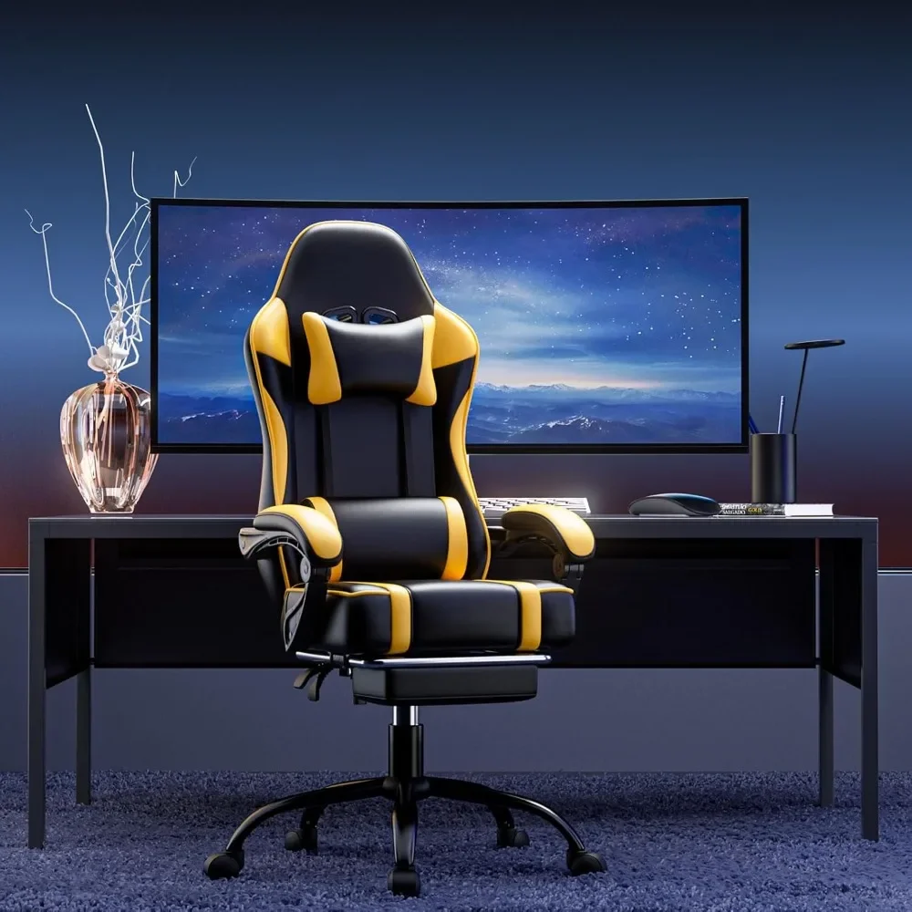 Office Desk Chair with Footrest, Wide Computer Chair for Heavy People, E-Sports Video Game Chairs for Adults