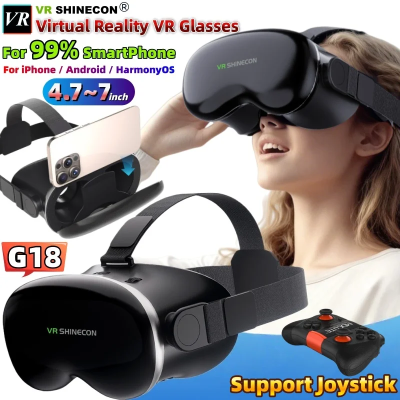

Очки виртуальной реальности G18 с огромным экраном 4K 3D, картонный VR-шлем для телефонов 4.7-7 дюймов, поддержка игровых джойстиков