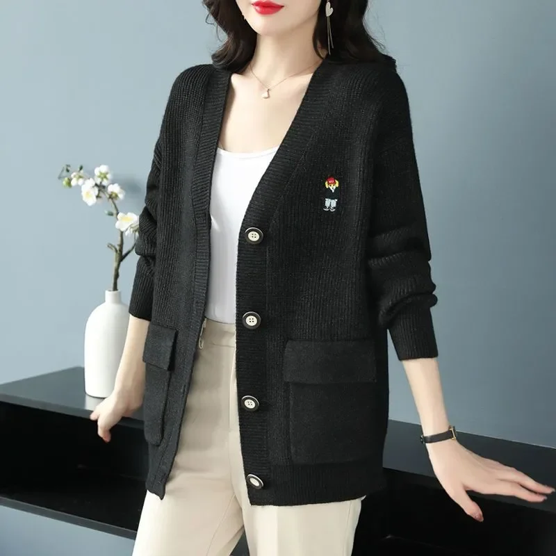 

Свитер, куртка, шерстяная модная осенне-зимняя новинка, вязаный женский кардиган, свободный верхний топ для мамы