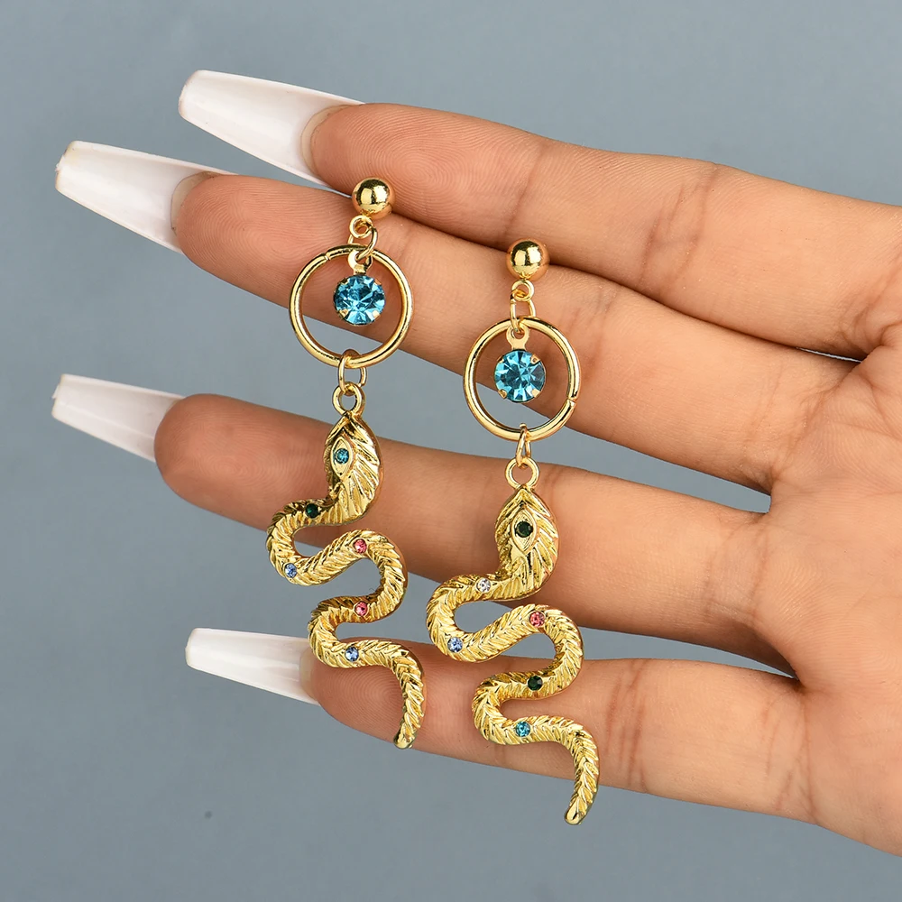 Colorful Zircon Snake Dangle Earrings For Women Simple Light Luxury Ladies Earrings Jewelry Wholesale Direct Sales