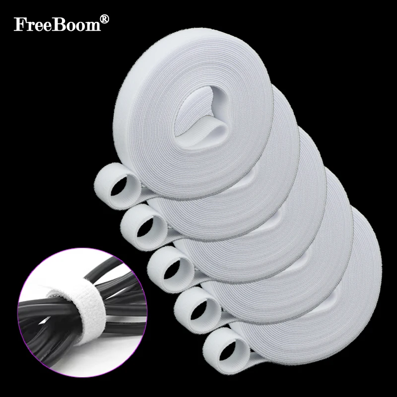 

White 5 m/roll Reusable Nylon Cable Ties No Glue Self Adhesive Loop Bundle Clip Wire Organizer Cable Fastener Straps Tape