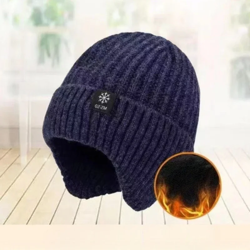 1 قطعة الشتاء الدفء قبعة صوفية للرجال قطعة واحدة ندفة الثلج سدادات حماية الأذن في الهواء الطلق سميكة قبعات منسوجة قبعة #6