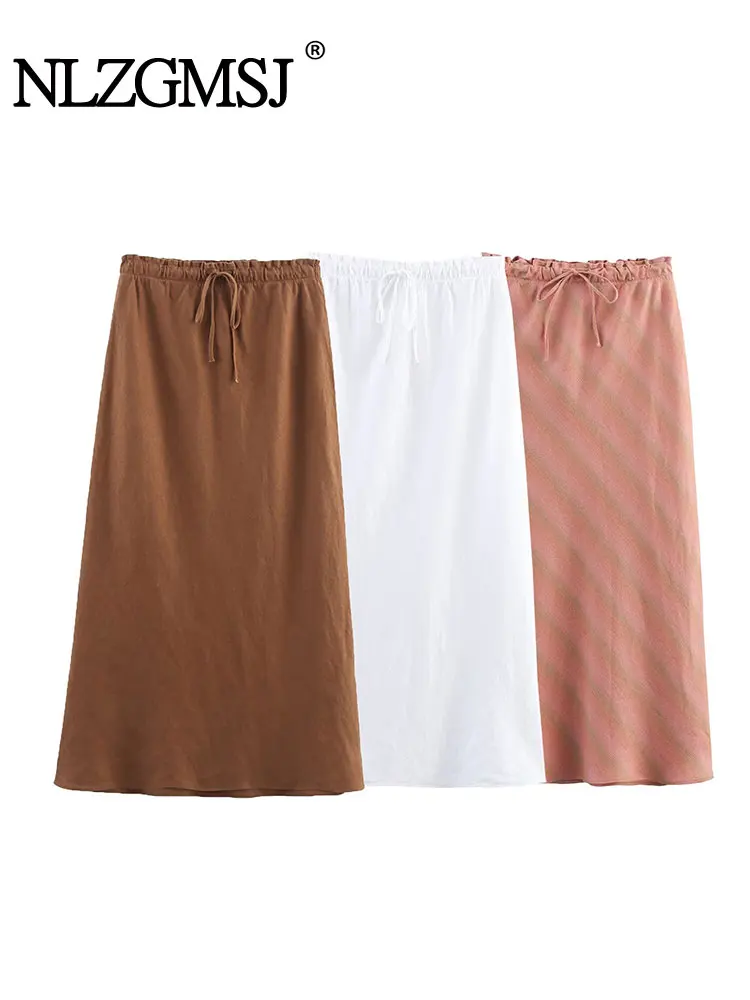 

NLZGMSJ Vintage Casual Chic Women Skirt Solid Elastic Waist Circumference Long Straight Skirt Fashion 2025 Summer Female Skirt