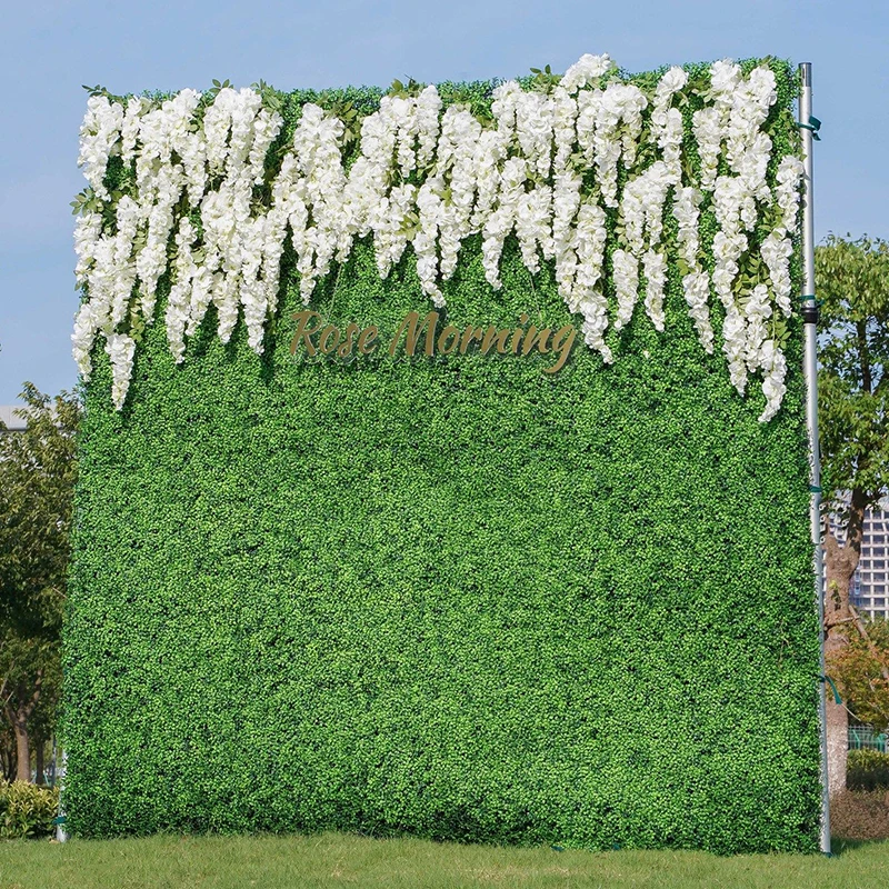 Luxo Wisteria Turf Plantas Contexto De Parede, Roll Up Pano, Parede De Flores, Banquetes E Suprimentos De Eventos, Branco Milão Verde, Festa De Casamento, 5D