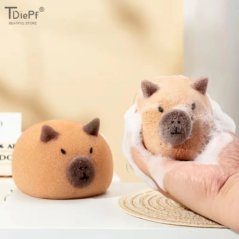 Bath PU Sponge Capybara Shaped Bath Sponge Ball Soft Foaming Back Scrubber For Kids Gentle Exfoliating And Massage Cleaning Tool