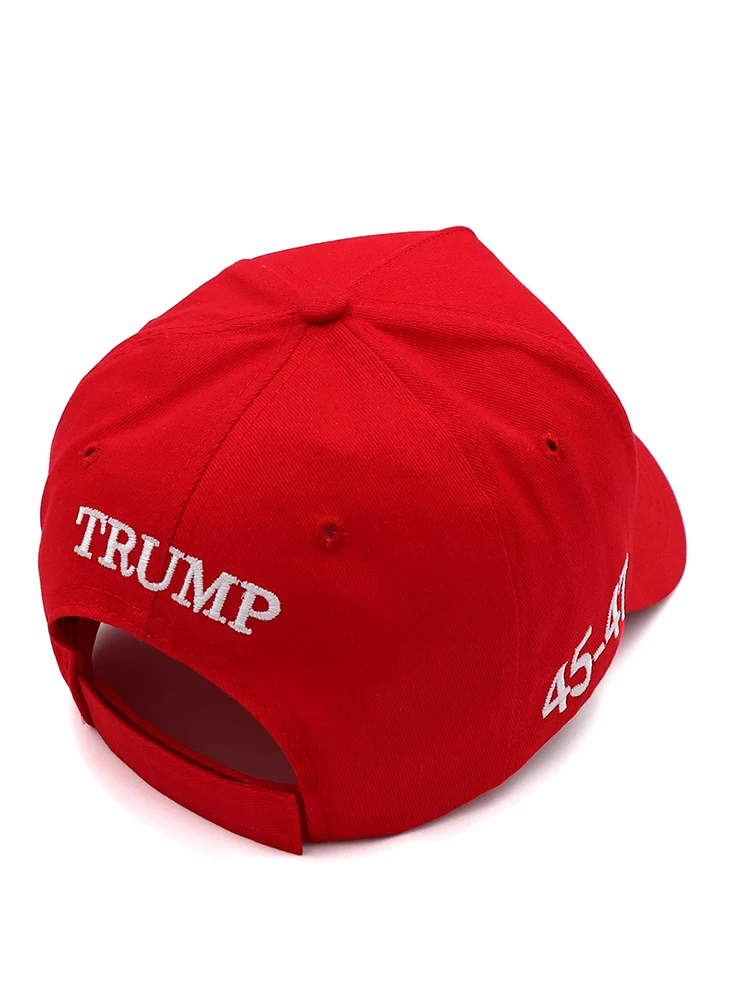 Boné Vermelho e Branco 2024 MAGA Donald Trump, 45-47 MAKE AMERICA GREAT AGAIN, Slogan, Ajustável, Bordado, Bandeira Americana dos EUA, Boné de Beisebol