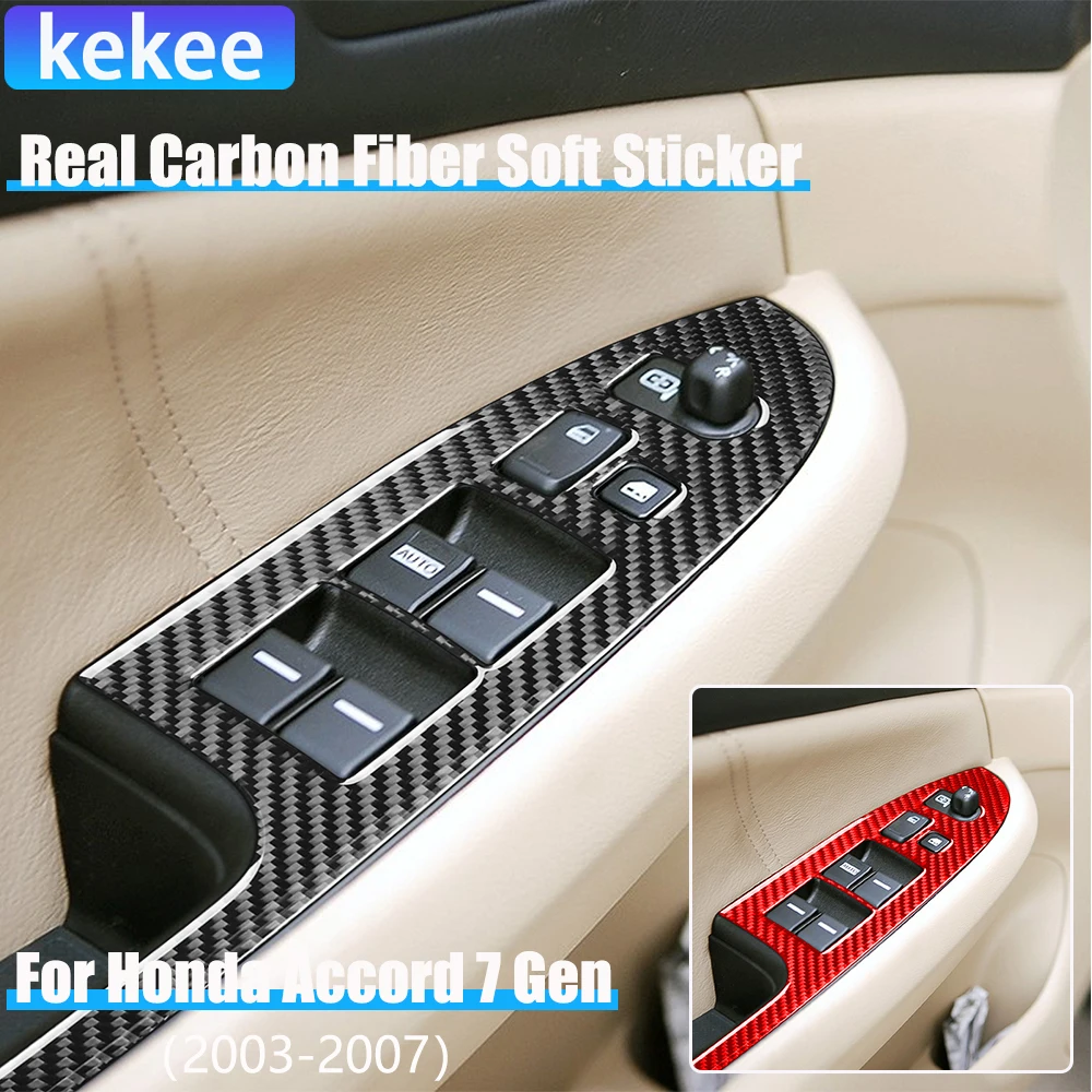 

Real Carbon Fiber Car Accessories Window Lifting Trim Cover Soft Sticker For Honda Accord 7th Gen 2003 2004 2005 2006 2007