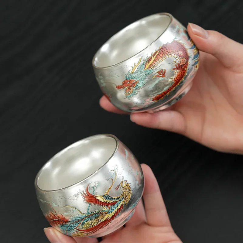 

Longfeng lver teacup, high-end master cup, tea cup, birthday gift for friends and girlfriends, wedding business souvenir