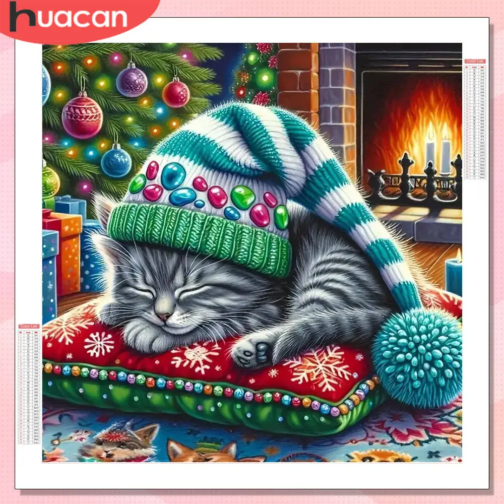 HUACAN 5D Diamant Malerei Katze Weihnachten Voll Platz Runde Bohrer Home Decor Diamant Mosaik Tier Kreuz Stich