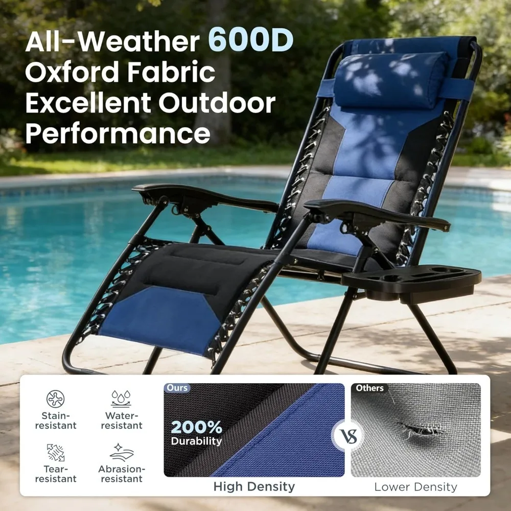 

Zero Gravity Chair Set of 2, Padded Anti Gravity Recliner, Oversized 28" Wide Seat, Foldable Patio Lounger with, Customized