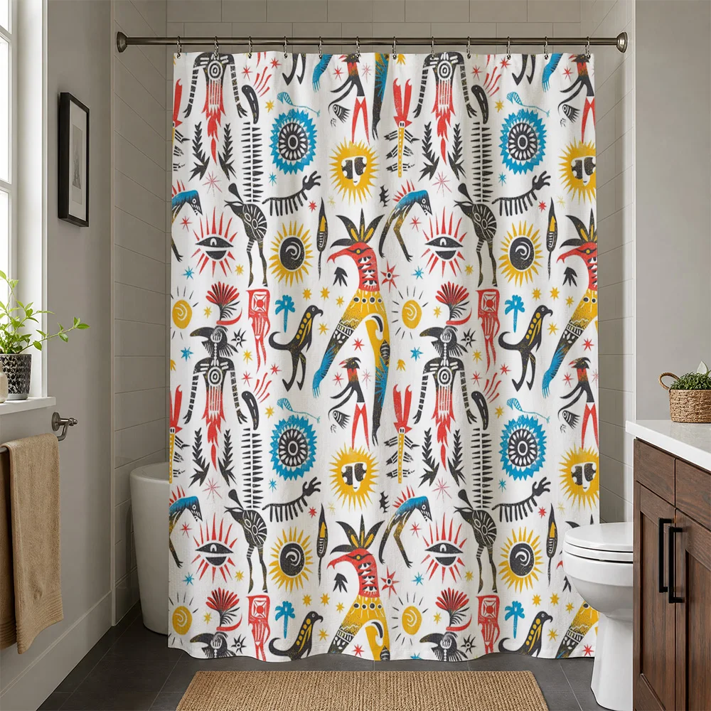 Tropical Dinosaur Shower Curtain Fun Funky Jungle Safari Bathroom Decor Art Print Houseware