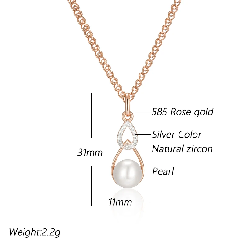 Kinel Luxury 585 Rose Gold Silver Color Mix Pendant Necklace for Women Unique Geometric Pearl Pendant Wedding Jewelry 2024 New