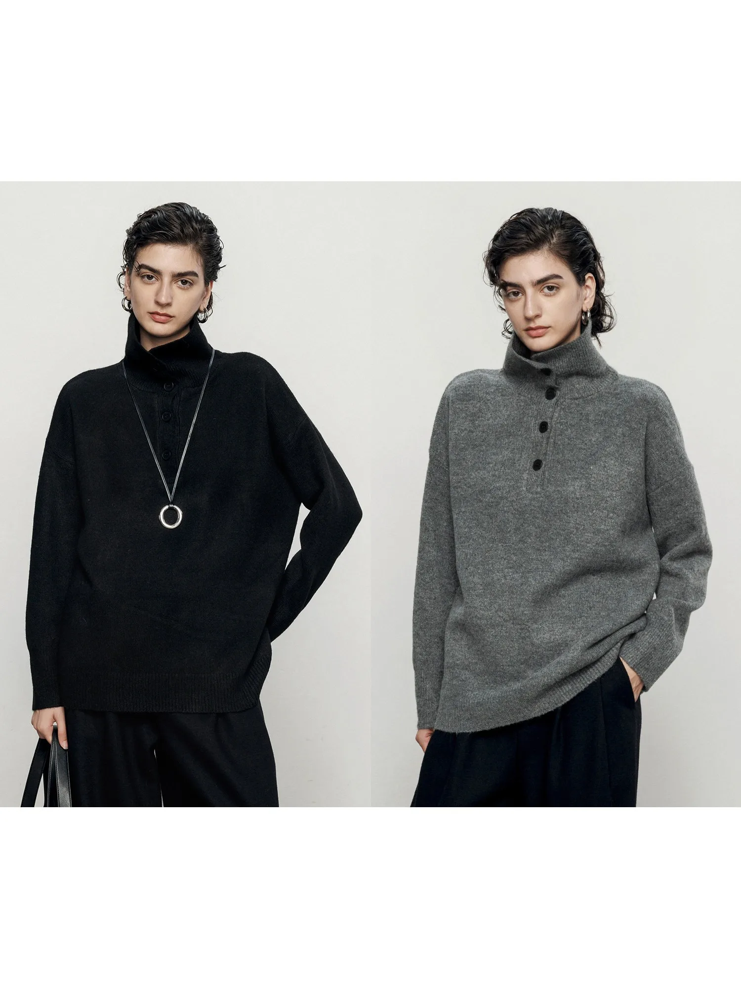 

Женский свитер Maie ey с простым дизайном на пуговицах, весенняя верхняя одежда с высоким воротником, трикотажная повседневная свободная кофта с длинными рукавами