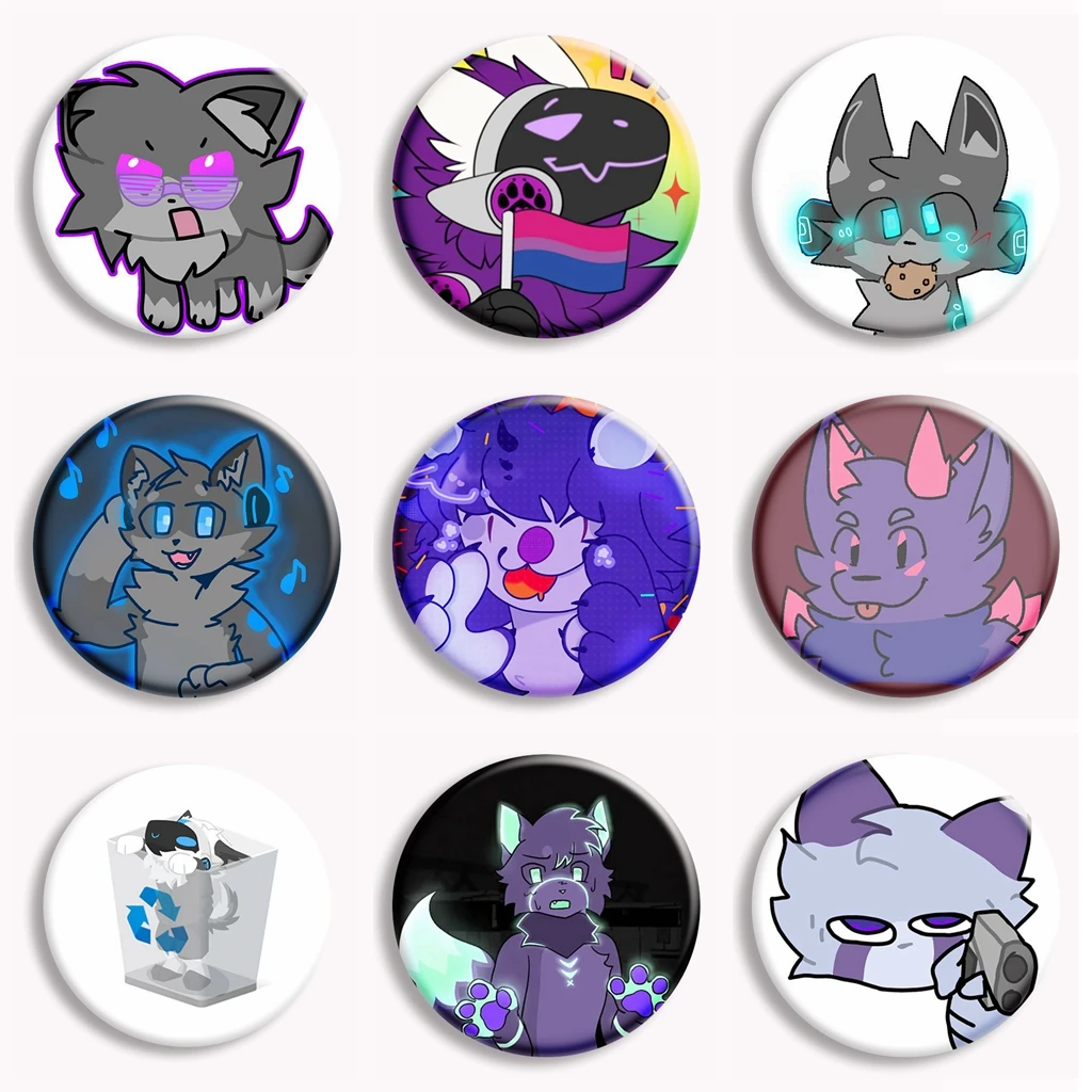 Purple Grumpy Protogen Anime Soft Button Pin Creative Chilling Cartoon Brooch Badge Bag Decor Accessories Fans Collect Gifts