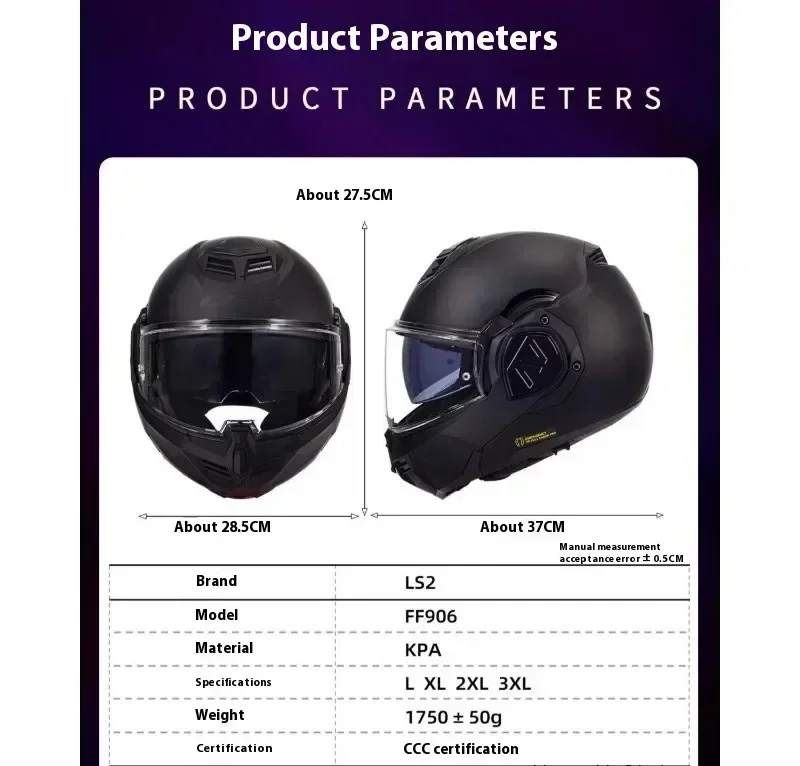 LS2 FF906 New Advant Full Face 180 Degree Rear Flip Up Motorcycle Helmets Modular Double Visor Full Face Helmet built-in Lens